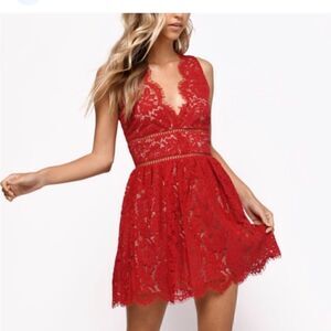 Charlotte Russe red lace midi dress.   Size Sm
